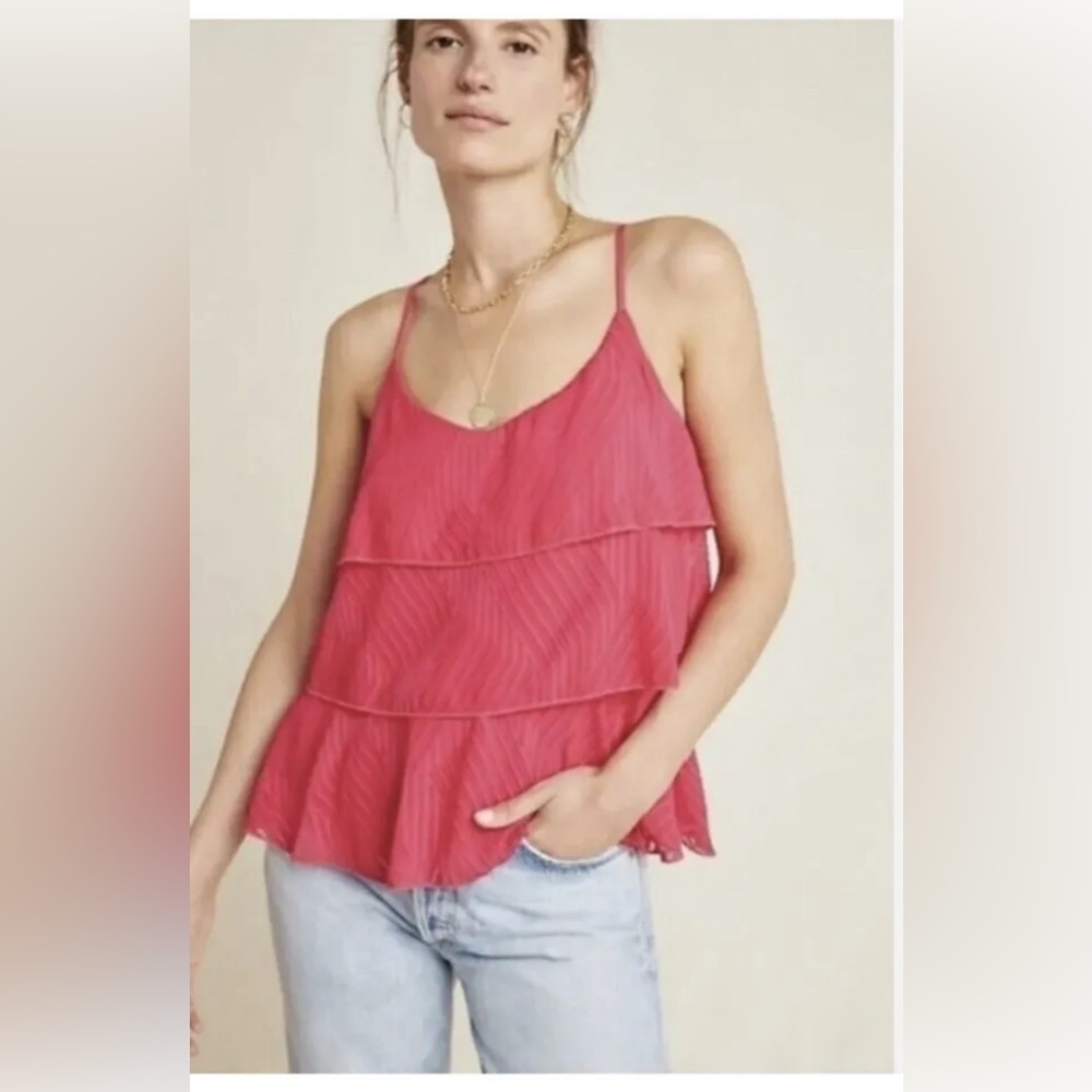 Anthropologie Amadi Tiered Cami Tank Top in Pink Rose Size XS
